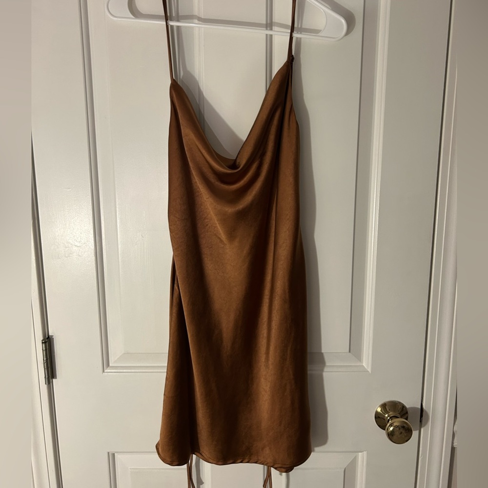 Brown Satin Mini Dress